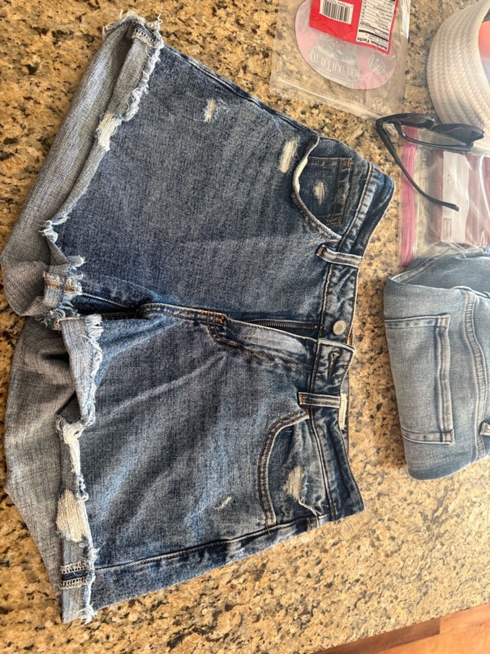 KanCan Medium Blue Distressed Rolled Hem Jean Shorts